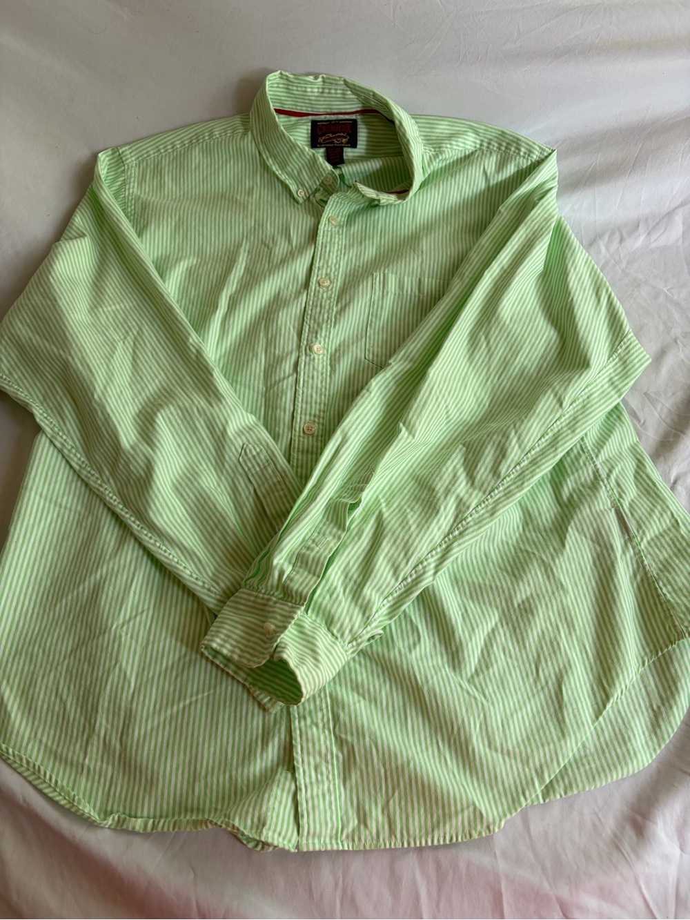 Cremieux Men’s Green & White Striped Long Sleeve Button Up Shirt XL